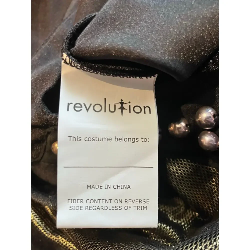 Revolution Dance Costume XLC Gold Black Level Up RC20969 Jazz Unitard Studded‎